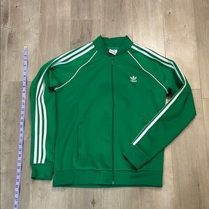 adidas Green Zip-Up Track Jacket with White Stripes